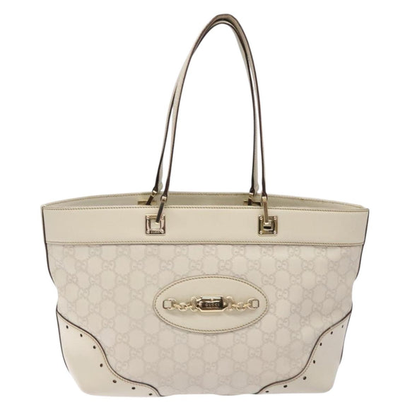 GUCCI GG Canvas Guccissima Horsebit Tote Bag White Gold 145993 Auth 132199