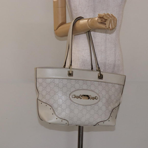 GUCCI GG Canvas Guccissima Horsebit Tote Bag White Gold 145993 Auth 132199