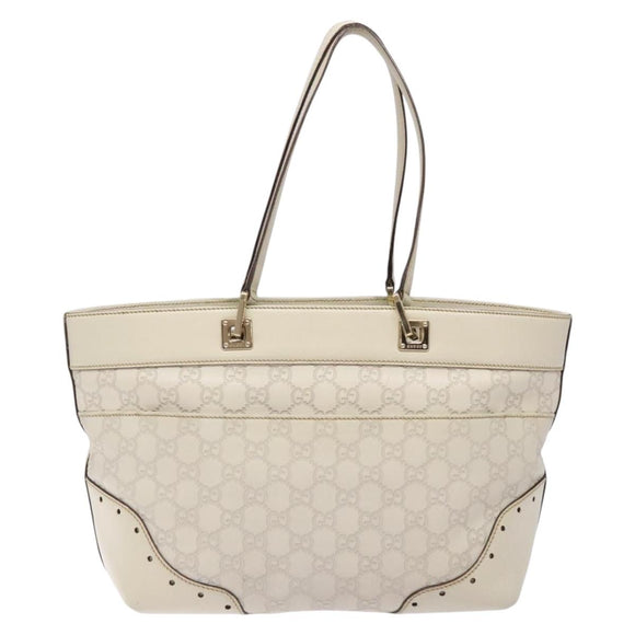 GUCCI GG Canvas Guccissima Horsebit Tote Bag White Gold 145993 Auth 132199