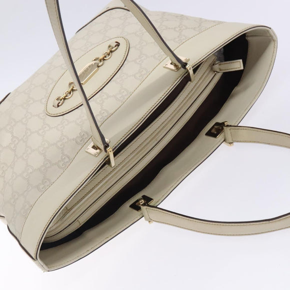 GUCCI GG Canvas Guccissima Horsebit Tote Bag White Gold 145993 Auth 132199