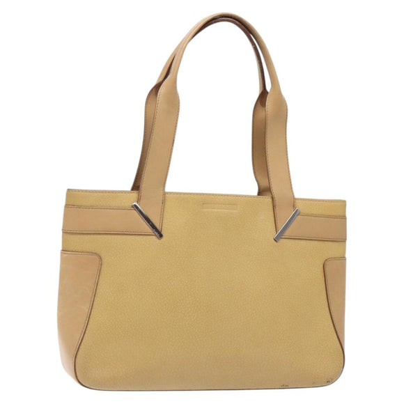 GUCCI Tote Bag Leather Beige Silver 002 1135 Auth 132207