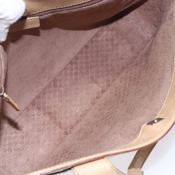 GUCCI Tote Bag Leather Beige Silver 002 1135 Auth 132207
