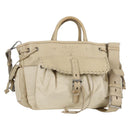 PRADA Hand Bag Leather 2way Beige Silver Auth 132222-1