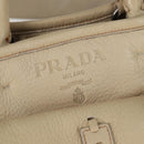 PRADA Hand Bag Leather 2way Beige Silver Auth 132222-19