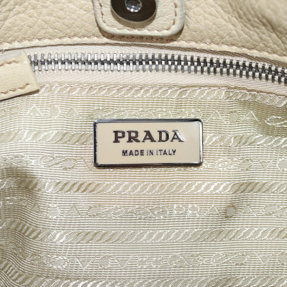 PRADA Hand Bag Leather 2way Beige Silver Auth 132222