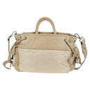 PRADA Hand Bag Leather 2way Beige Silver Auth 132222-2