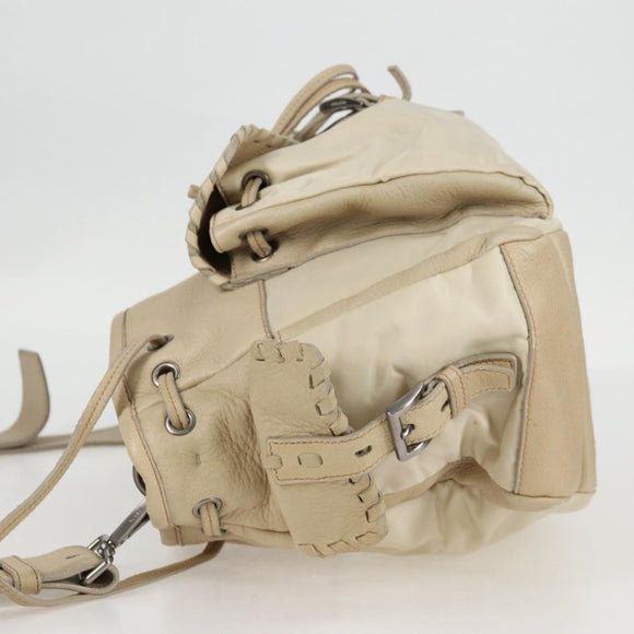PRADA Hand Bag Leather 2way Beige Silver Auth 132222