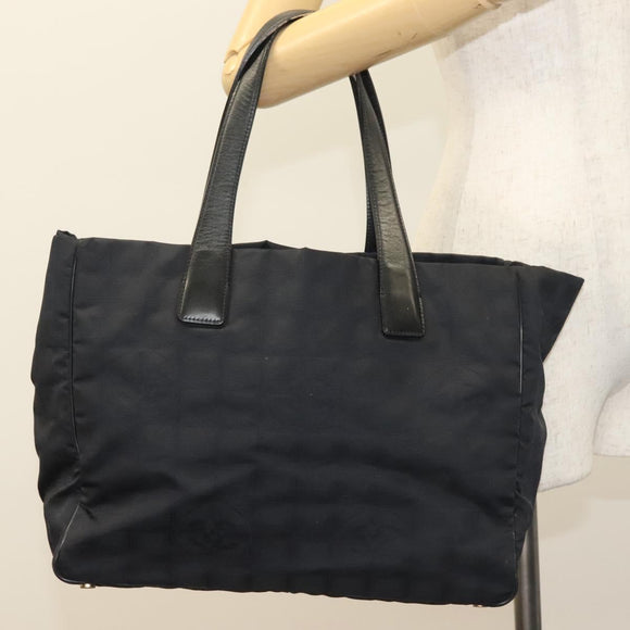 CHANEL New Travel line Tote Bag Nylon Gold Black CC Auth 132226