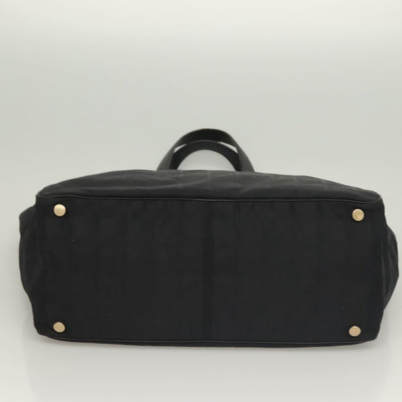 CHANEL New Travel line Tote Bag Nylon Gold Black CC Auth 132226