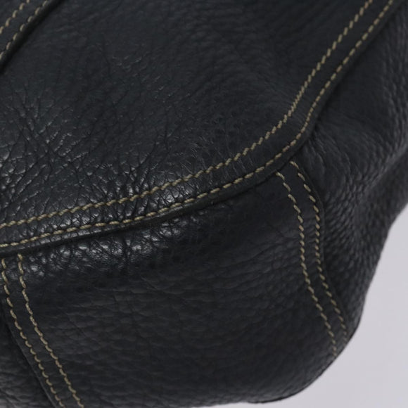 PRADA Shoulder Bag Leather Navy Silver Auth 132232