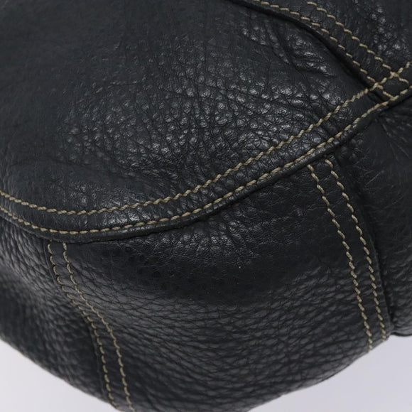 PRADA Shoulder Bag Leather Navy Silver Auth 132232