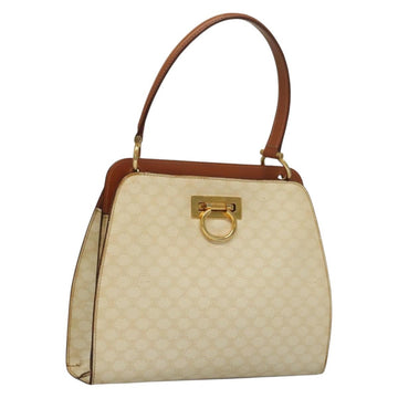 CELINE Macadam Canvas Hand Bag PVC Leather White Gold Auth 132248