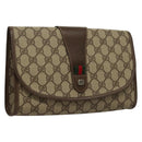 GUCCI GG Supreme Web Sherry Line Clutch Bag PVC Beige Red Green Auth 132258-1