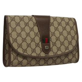 GUCCI GG Supreme Web Sherry Line Clutch Bag PVC Beige Red Green Auth 132258