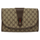 GUCCI GG Supreme Web Sherry Line Clutch Bag PVC Beige Red Green Auth 132258-13