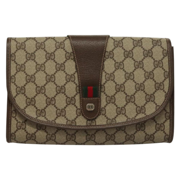 GUCCI GG Supreme Web Sherry Line Clutch Bag PVC Beige Red Green Auth 132258