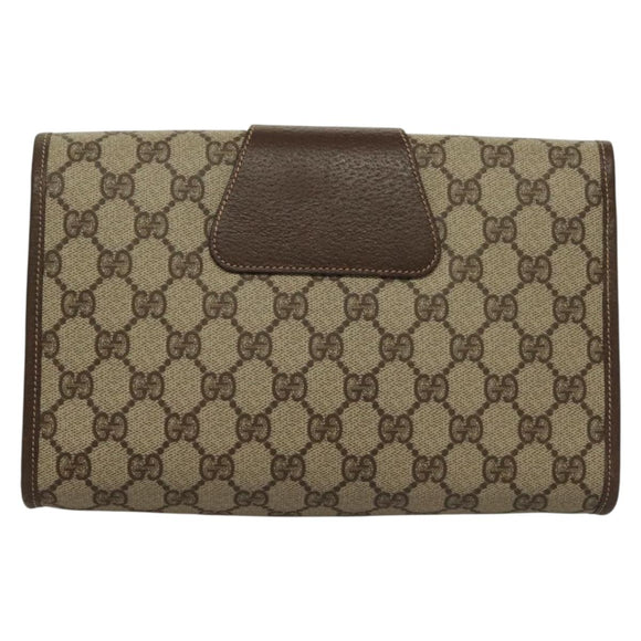 GUCCI GG Supreme Web Sherry Line Clutch Bag PVC Beige Red Green Auth 132258