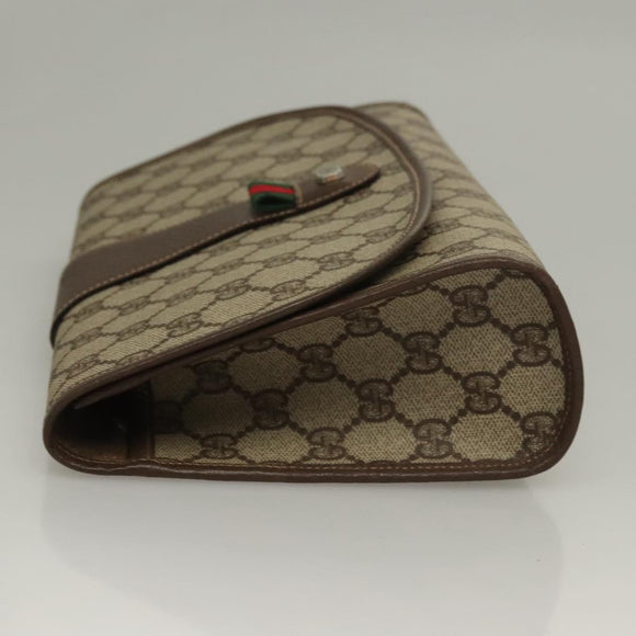 GUCCI GG Supreme Web Sherry Line Clutch Bag PVC Beige Red Green Auth 132258