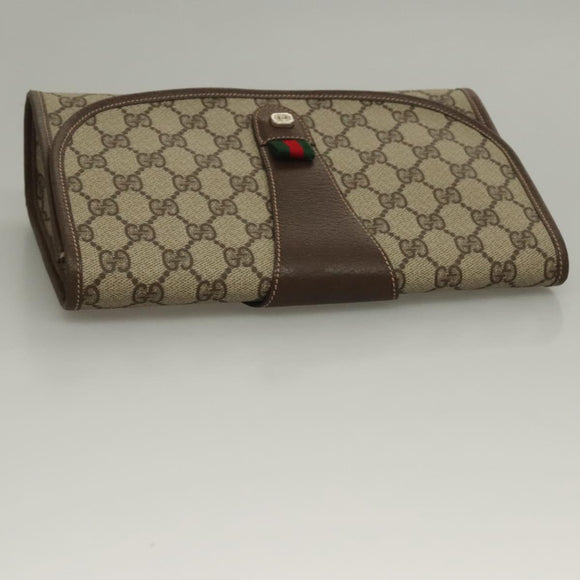 GUCCI GG Supreme Web Sherry Line Clutch Bag PVC Beige Red Green Auth 132258