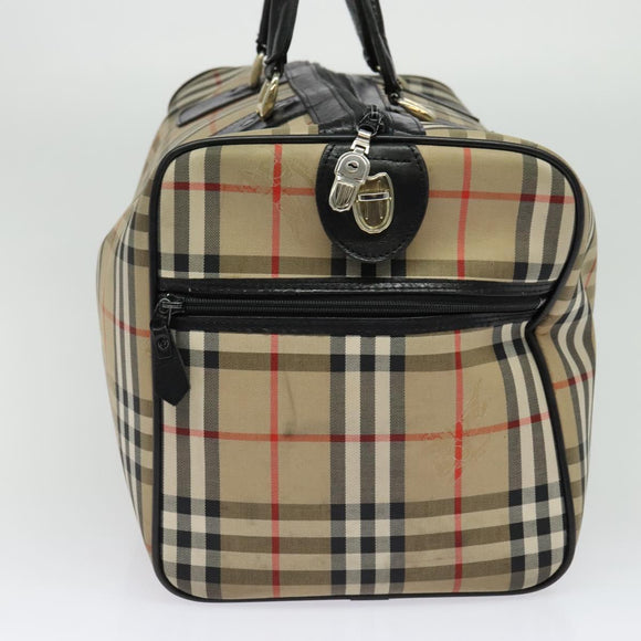 Burberrys Nova Check Boston Bag Canvas Beige Gold Auth 132261