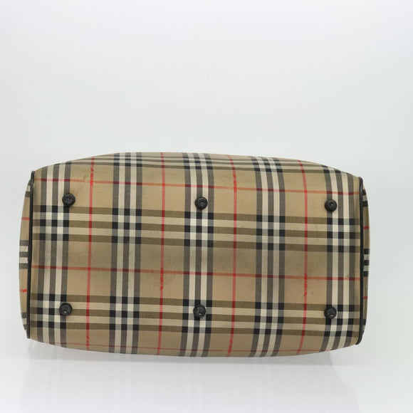 Burberrys Nova Check Boston Bag Canvas Beige Gold Auth 132261