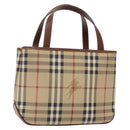 BURBERRY Nova Check Hand Bag PVC Beige Gold Auth 132262-1