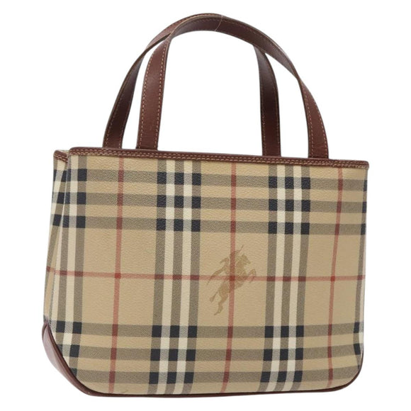 BURBERRY Nova Check Hand Bag PVC Beige Gold Auth 132262