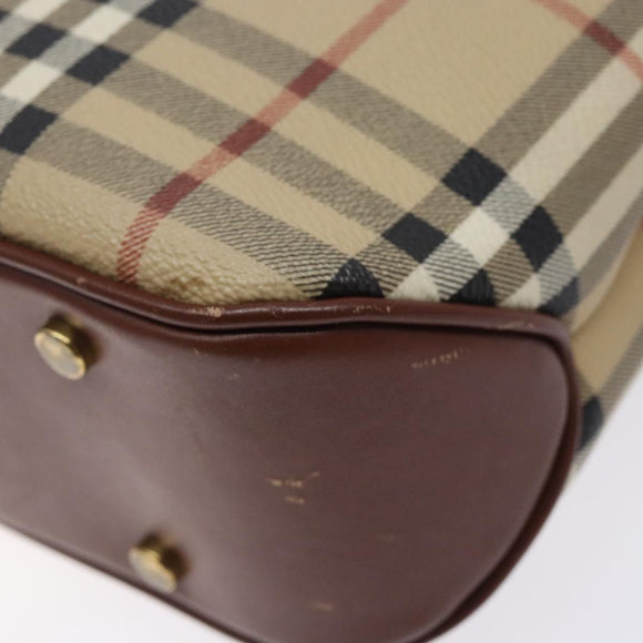 BURBERRY Nova Check Hand Bag PVC Beige Gold Auth 132262