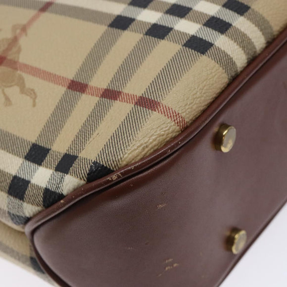 BURBERRY Nova Check Hand Bag PVC Beige Gold Auth 132262
