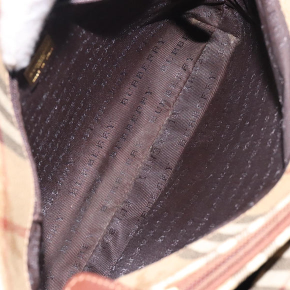 BURBERRY Nova Check Hand Bag PVC Beige Gold Auth 132262