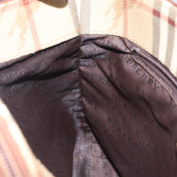 BURBERRY Nova Check Hand Bag PVC Beige Gold Auth 132262