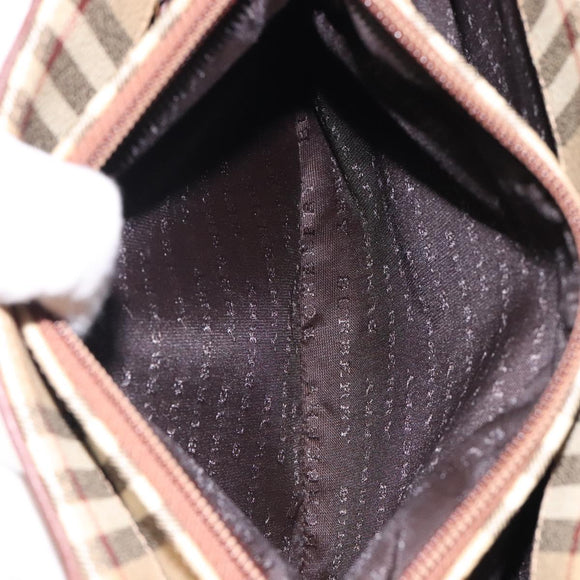 BURBERRY Nova Check Hand Bag PVC Beige Gold Auth 132262