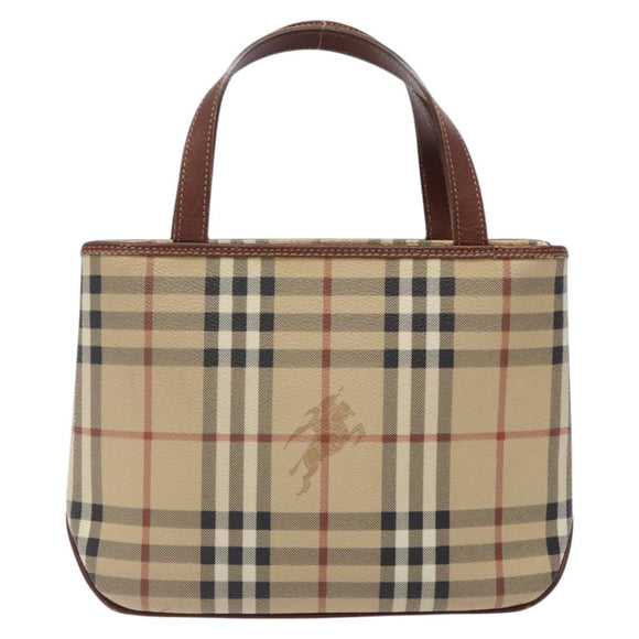 BURBERRY Nova Check Hand Bag PVC Beige Gold Auth 132262
