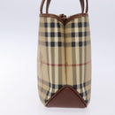 BURBERRY Nova Check Hand Bag PVC Beige Gold Auth 132262-4