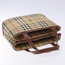 BURBERRY Nova Check Hand Bag PVC Beige Gold Auth 132262-6