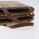 BURBERRY Nova Check Hand Bag PVC Beige Gold Auth 132262-7