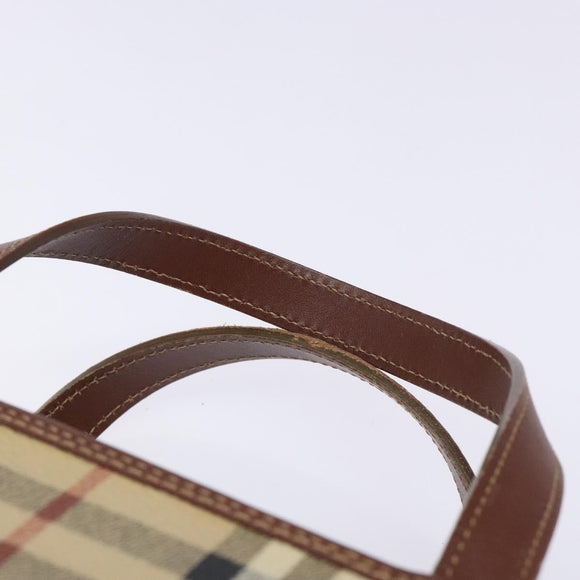 BURBERRY Nova Check Hand Bag PVC Beige Gold Auth 132262