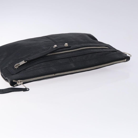 BALENCIAGA Classic Clip M Clutch Bag Leather Black Silver 273022 Auth 132272