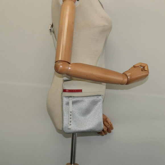 PRADA Sports Shoulder Bag Cotton Silver Auth 132275