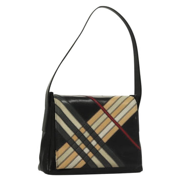 BURBERRY Nova Check Shoulder Bag Leather Black Gold Auth 132286