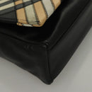 BURBERRY Nova Check Shoulder Bag Leather Black Gold Auth 132286-10
