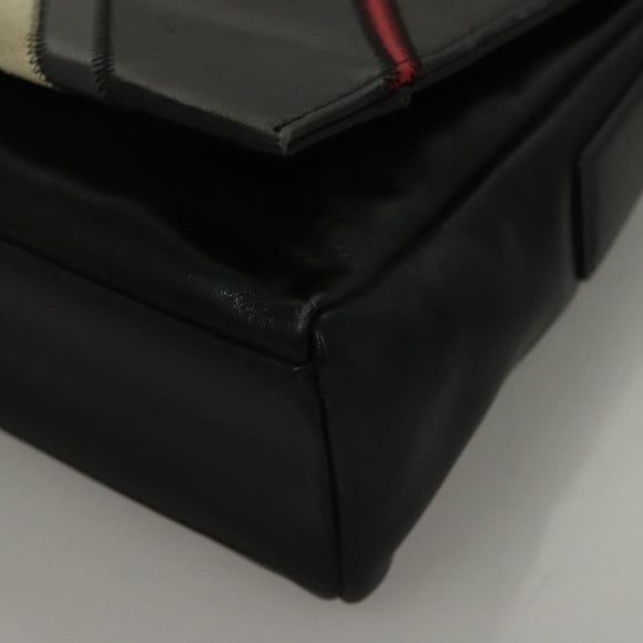 BURBERRY Nova Check Shoulder Bag Leather Black Gold Auth 132286