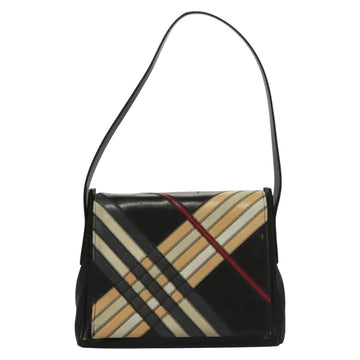 BURBERRY Nova Check Shoulder Bag Leather Black Gold Auth 132286 - 0