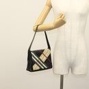 BURBERRY Nova Check Shoulder Bag Leather Black Gold Auth 132286-21