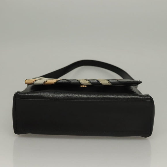 BURBERRY Nova Check Shoulder Bag Leather Black Gold Auth 132286