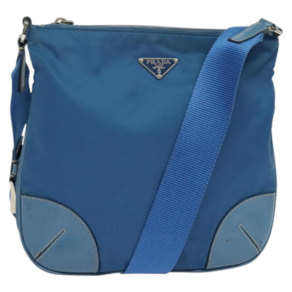 PRADA Shoulder Bag Nylon Blue Silver Auth 132289