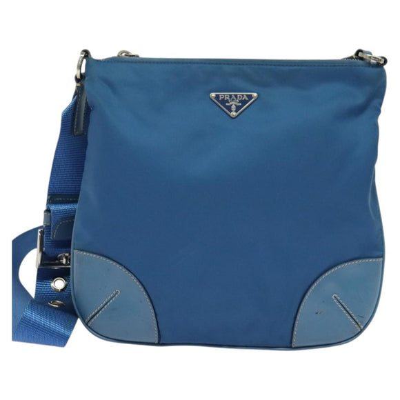 PRADA Shoulder Bag Nylon Blue Silver Auth 132289