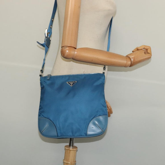 PRADA Shoulder Bag Nylon Blue Silver Auth 132289