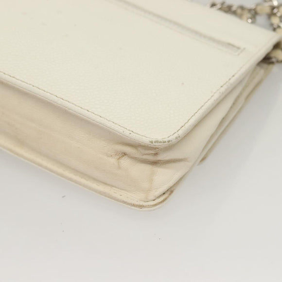 CHANEL COCO Mark Chain Wallet Caviar Skin White CC Auth 132293