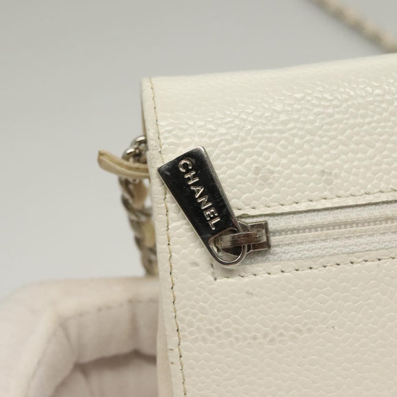 CHANEL COCO Mark Chain Wallet Caviar Skin White CC Auth 132293